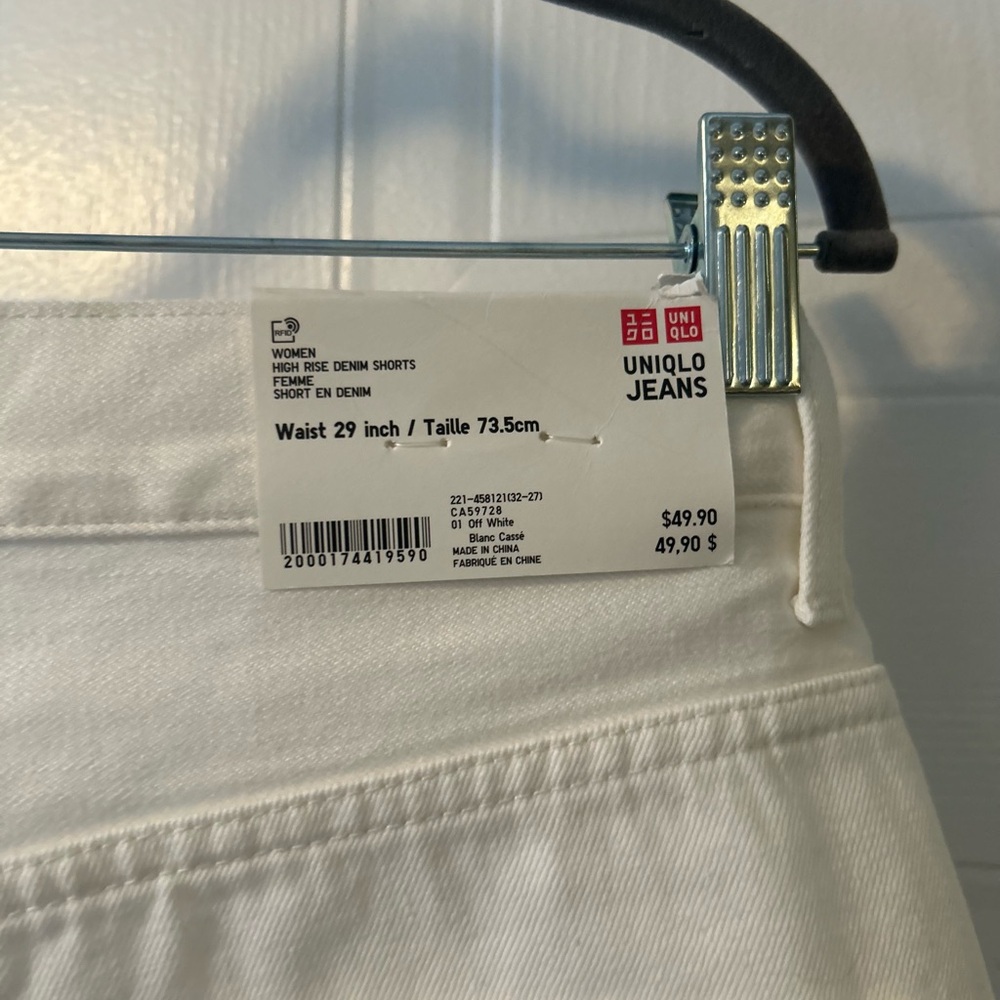 Uniqlo High-waisted white denim shorts NWT, size 29